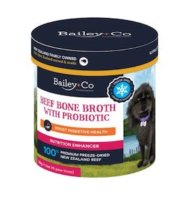 Dog And Puppy Food: Bailey+Co Beef Bone Broth with Probiotic – Boost Digestive System 30g (15 Paws