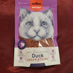 Cat And Kitten Treats: Wanpy soft oven roasted duck jerky strips 80g