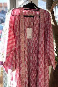Kimonos Robes: COTTON BLOCK PRINT KIMONO | ROSE PINK