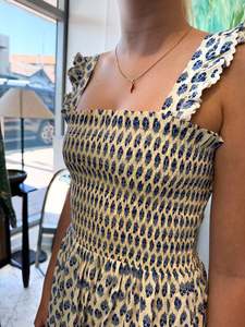 Dresses: FLORENCE SMOCKED DRESS | INDIGO IVORY