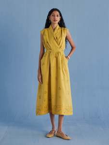 Dresses: MEMA SHAWL COLLAR DRESS | OCHRE