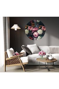 Wall Art: Circle Mural - Midnight Floral Waltz