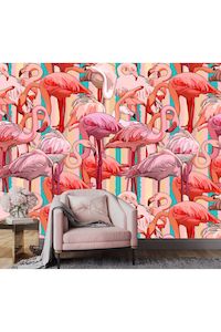 Wall Art: Stripey Flamingo Mural Wallpaper - 2.7m x 3m