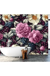 Wall Art: Jungle Mulberry Floral Mural Wallpaper - 2.7m x 3m