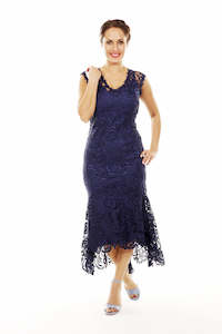 Lace Dresses: Barika Dress with Slip - Navy