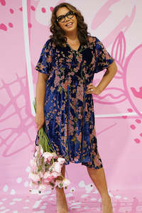 Veronica Town Velvet Dress - Cobalt Burnout | SALE