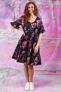 Linen Collection: Saski Tina Dress - Purple Sunflower