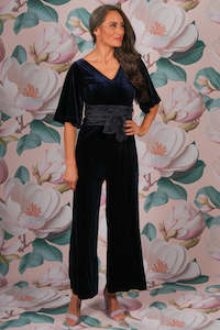 Velvet Dresses: Andie Ollie Velvet Jumpsuit - Navy