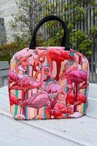 Cosmetic Insulated Travel Bag - Stripey Flamingos