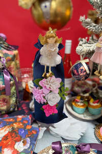 AS Wine Gift Bag - Navy Floral With White Francie Angel