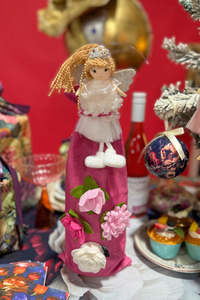 AS Wine Gift Bag - Pink Floral With Pink Francie Angel