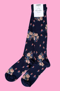 Footwear: Compression Socks - Navy Petals