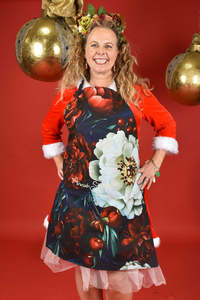 Annah Stretton Christmas Clothing: AS Apron - Navy Merry Bloom