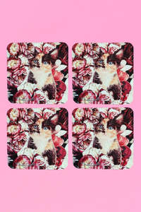 Sale Accessories: AS Square Coaster - Set of 4 - Peony Kitten | SALE