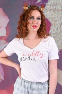 T Shirts: Basic Quote Tee - Wildly Grateful - White - SALE