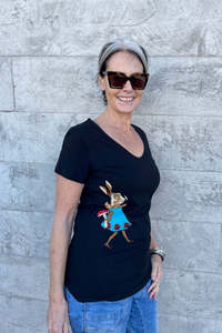 T Shirts: AS Basic Tee V Neck - Black - Alice Rabbit