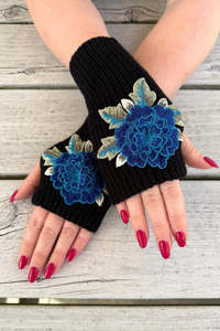 Scarves Hats: Bloom Fingerless Mittens - Blue Rose