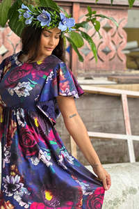Cotton Dresses: Maya Dress - Navy Rose - SALE