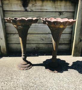 Plant stands: Pair or antique cast iron intricate plant stands