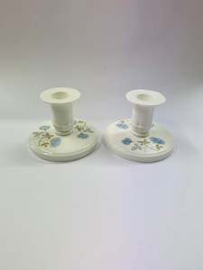 Candles: Pair of Wedgwood Ice Rose candle holders
