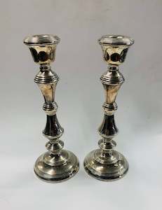Candles: Sterling Silver Pair of Column Candlesticks