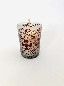 Candles: Soy Candle in Etched Red Glass Vase