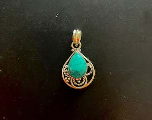 Silver Jewellery: Sterling Silver Tear Drop Pendant with Green and Black Veined Stone