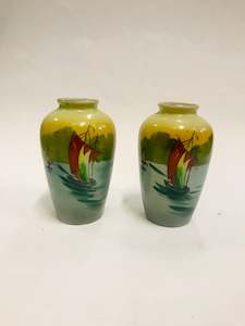 Ceramic Vases: Noritake Pair of Vases with Sailing Ships on a Lake