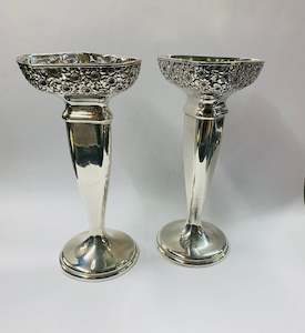 Metalware Vases: Pair of ornate Silver plated vases