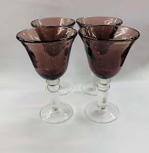 Glass Sets: Set 4 Midcentury retro purple glass large wine glasses