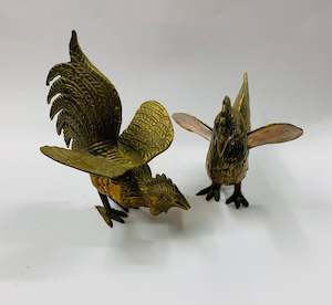Brassware: Pair of solid brass roosters