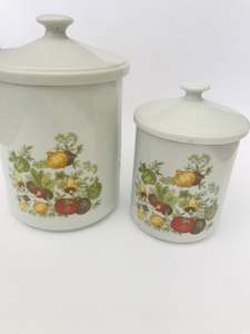 Storage Items: Set of Two 1980s Ceramic Canisters with Vegetables Design