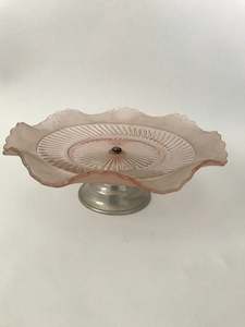 Pink Depression Glass Fluted Cake Stand