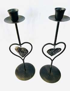 Candles: Pair of Metal Candle Sticks with Hearts