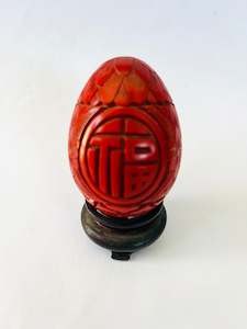 Oriental Antiques: Cinnabar Red Carved Egg