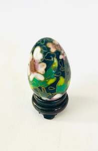Oriental Antiques: Miniature Black Cloisonné Egg With Stand