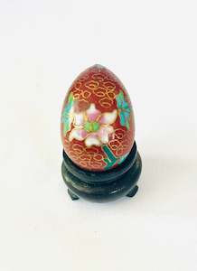 Oriental Antiques: Miniature Red Cloisonné Egg With Stand