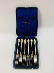 Set of 6 ornate silver plated cake forks