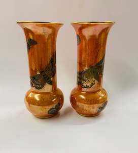 Vases: Rare pair of Carlton Ware butterfly lustre vases