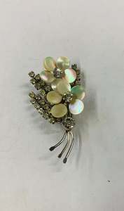 Jewellery: Mother of Pearl and Diamante costume brooch