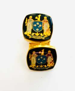 Jewellery: Vintage Set of Cufflinks with a Square Base Black Background with the Victorian State Logo