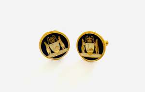 Vintage Set of Cufflinks Circular Base with Kangaroos, a shield and Swan with Bl&hellip;