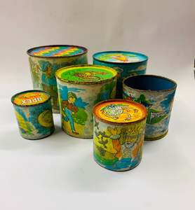 Toys: Set of 6 vintage metal children’s stacking tins