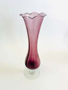 Vases: Art Glass Purple Vase with Clear Twisted Base