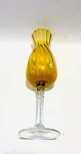 Vases: Yellow Twisted Art Glass Vase with Clear Stem