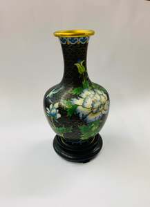 Antique Cloisonné vase on a wooden stand