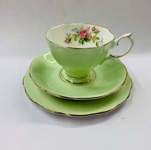 Cups And Saucers: Royal Albert pale green roses trio