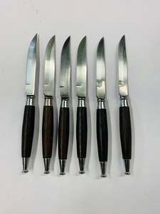 Cutlery 1: Set 6 retro teak handled steak knives