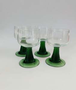 Glass Sets: Set of 4 Lime Green Stemmed German Wine Glasses