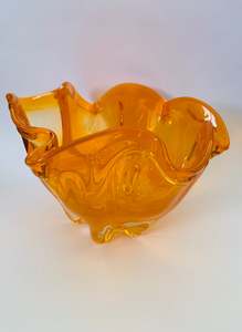Large impressive orange midcentury Art glass bowl